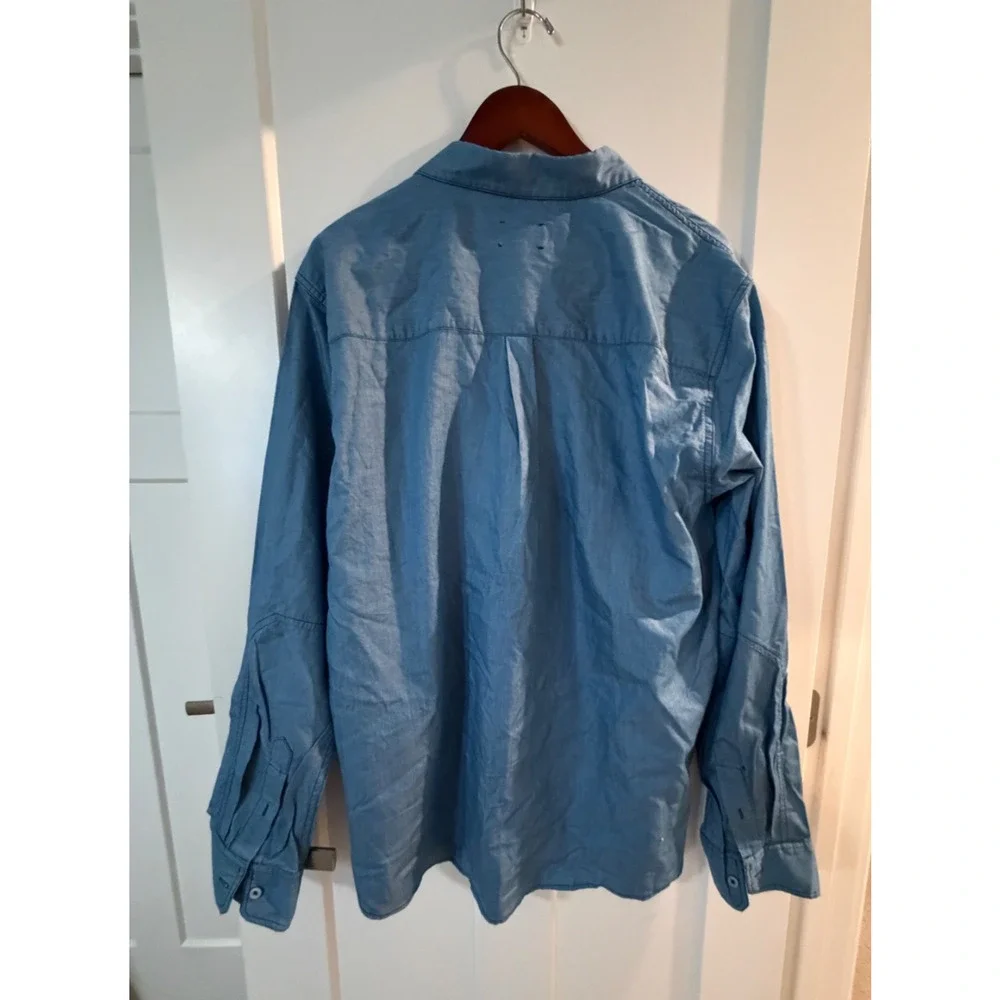 Tackma Chambray Blue Button Down Longsleeve Shirt Men Streetwear EXTRA LARGE XL